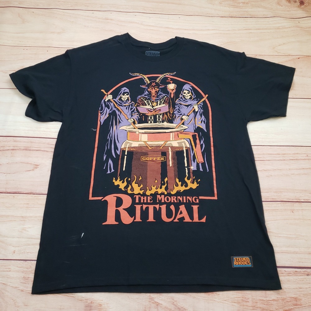 Steven Rhodes The Morning Ritual Shirt Mens Large Black Goth Coffee Occult